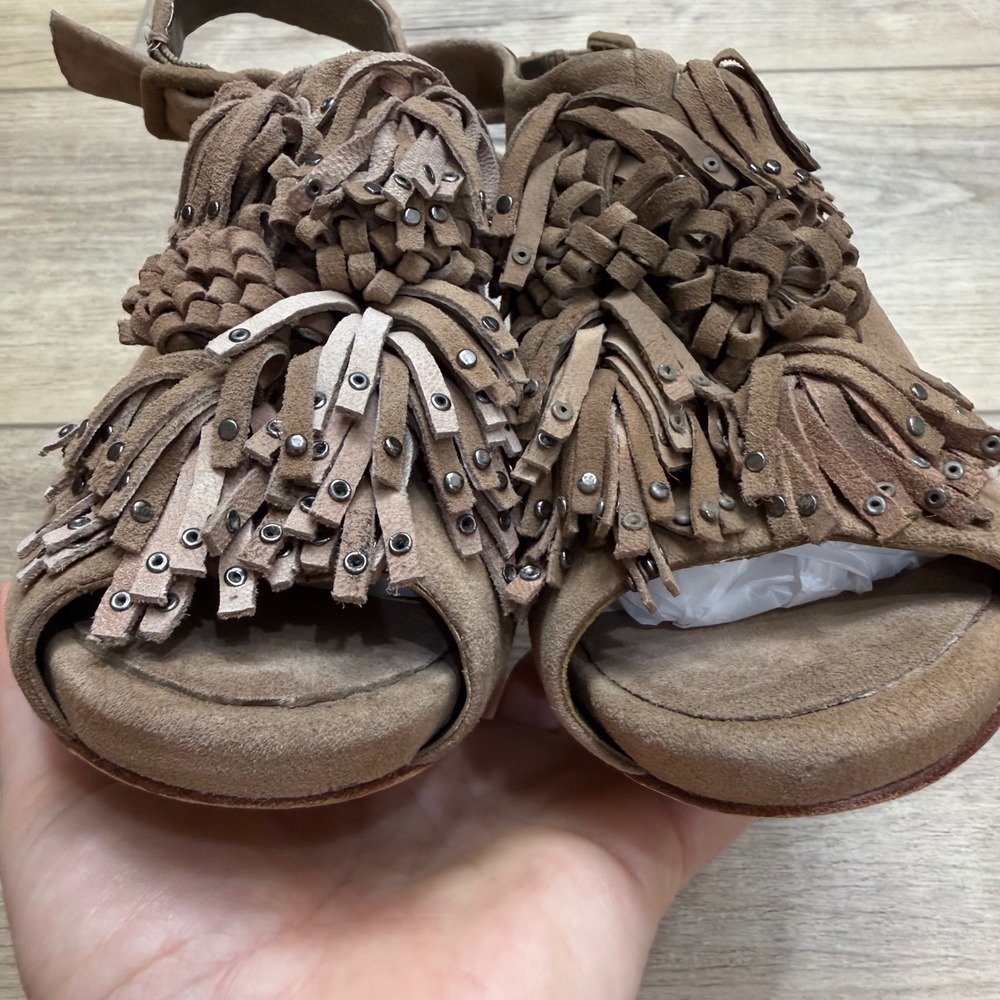 Reed Evins Suede Studded Fringe Slingback PeepToe Heels Boho Coastal Cowgirl 8.5 - Picture 6 of 11